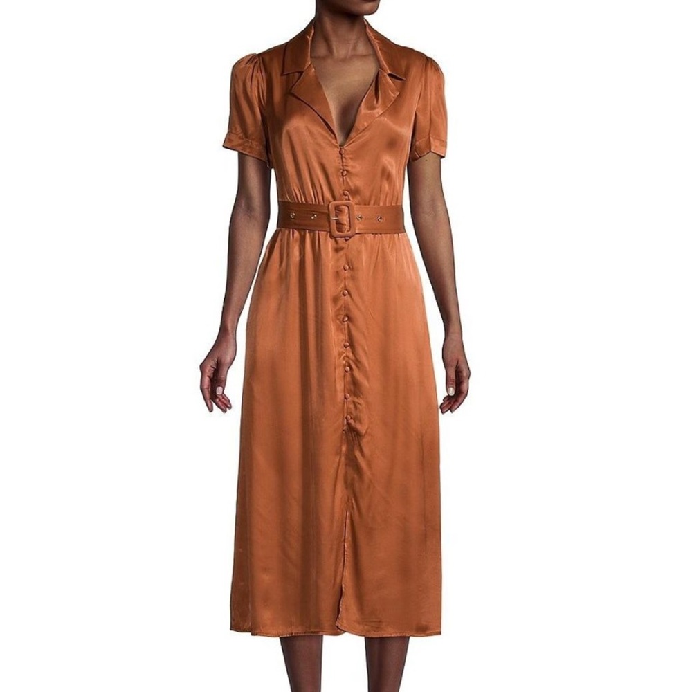 NWT WeWoreWhat Camp Satin Collar Shirt Dress, size S, color rust